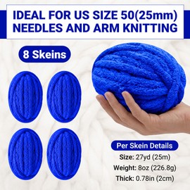Chunky Chenille Yarn for Crocheting & Knitting, Jumbo Thick Soft Chunky Yarns for Crocheting, Super Bulky Chunky Knit Blanket Yarn for Hand Knitting, 8 Skein（27 yds 8 oz Each）, Sapphire
