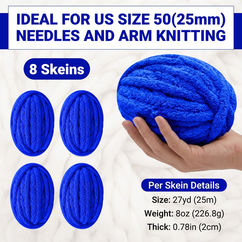 Chunky Chenille Yarn for Crocheting & Knitting, Jumbo Thick Soft