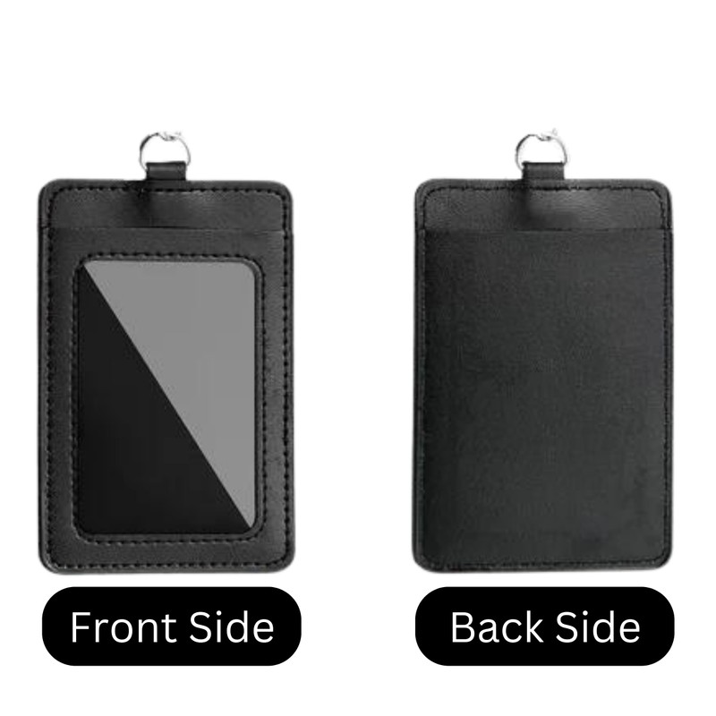 Glamified Leather Badge Holder and Adjustable Retractable Lanyard (Black), Quick