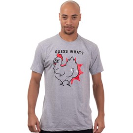 Ann Arbor T-shirt Co. Guess What? Chicken Butt! | Funny Silly Sarcasm Joke Saying Sarcastic Humor Men T-Shirt (Adult, 2XL) Vintage Grey
