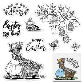 Easter Rabbit Eggs Clear Stamps for Card Making and Photo Album Decor, Spring Butterfly Silicone Stamps Happy Easter Words Transparent Rubber Stamps Seal for DIY Scrapbooking Supplies