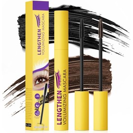 Máscara de Pestañas Burbuja, Nueva Máscara Voluminizadora 2026, Resistente al Agua, Tono Café, Para Ojos Sensibles, Sin Grumos, Ideal para Uso Diario, Alarga tus Pestañas (Brown+Black)