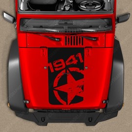 1941 Military Star Hood Decal Sticker to fit Jeep Wrangler JK JKU 2007-2018 (Gloss Black)