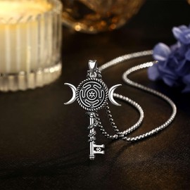 AEONSLOVE Hecate Goddess Medal Silver 925 Goddess Lilith Chain for Women, Hecate Wheel Necklace, Triple Moon Goddess Pendant, Witch Jewellery, Sterling Silver