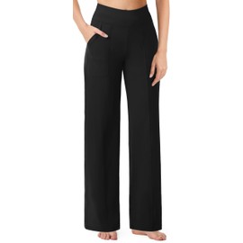 AFITNE Womens Wide Leg Pants High Waisted Business Casual Dressy Pants Pull On Soft Loose Fit Yoga Trousers with Pockets Black 29" S