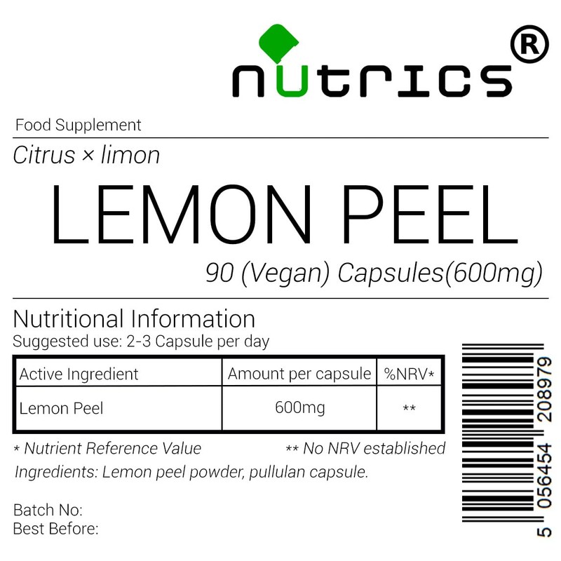 Nutrics® 600mg LEMON PEEL 100% Pure 90 V Capsules (1
