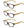 V.W.E. 3 Pairs Genuine Real Bamboo Reading Glasses - Rectangular