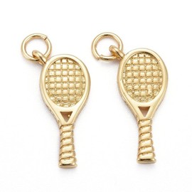 Clotiry 20Pcs Brass Tennis Racket Pendants Golden Ball Game Sports Charms for Jewelry Making Bracelet Necklace