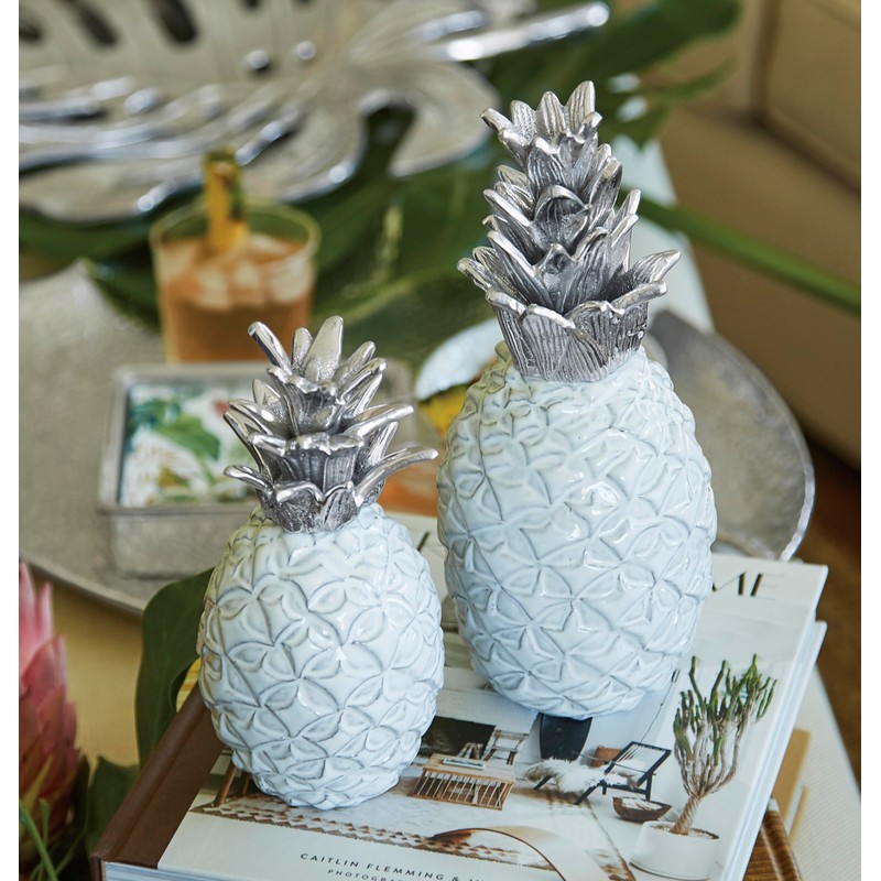 Mariposa Small Pineapple Ceramic with Metal Top, White