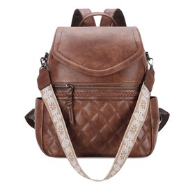 Kasgo Women's Backpack PU Leather, Waterproof Anti-Theft Large Capacity City Backpack Handbag for School Travel, brown