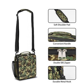 Pardick Camouflage Themed Boys Lunch Bag,Camo Army Green Kids Insulated Lunch Box with Adjustable Shoulder Strap Waterproof Lunch Bento Tote Bag Thermal Lunch Box for School Picnic Travel Outdoor