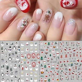 Christmas Nail Art Stickers Decals Winter Santa Claus Snowman Xmas Nail Decals 9PCS Snowflake Elk Xmas Tree Design Christmas Nails Adhesive Decals Manicure Nail Art Supplies for Nail Art Decorations