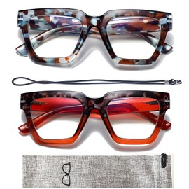 Hubeye 2 Pairs Square Reading Glasses for Women Spring Hinged Oprah Style Readers+1.0