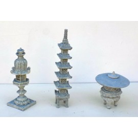 3 Miniature Japanese Granite Poly Stone Pagoda Lanterns Bonsai Garden Statues L1