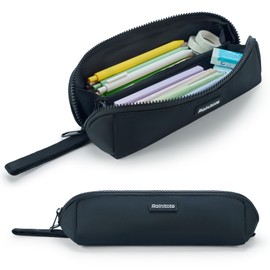 Ralnitote Small Pencil Pouch with 180° Open Design, Slim Pencil Case for Girls and Boys, Aesthetic & Cute Pen Bag for School, Office, Makeup or Tech Accessories-Black