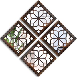 Wocred Set of 4 Mirrors Square Wall Mirror,Gorgeous Rustic Farmhouse Accent Mirror,Caramel Color Entry Mirror for Bathroom Renovation,Bedrooms,Living Rooms and More (12”x12”4pcs)