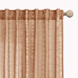 95 Inch Privacy Curtains That Let Light in 2 Panel Set,Sheer Linen Boho Patterned See Out But Not in Curtains for Living Room Bedroom 94 in Long,Terracotta Light Orange