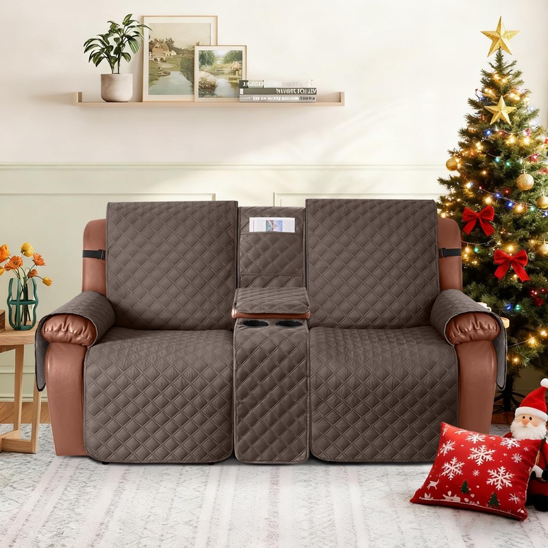 Ruaozz Waterproof Loveseat Recliner Cover with Console Non-Slip Reclining Couch
