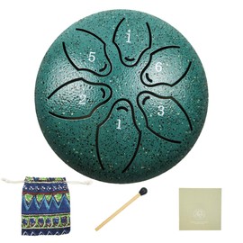 LUSTERING Steel Tongue Drum - Steel Tongue Drum Rain Chime Waterproof,Tongue Drums Suitable for Meditation, Yoga, Musical Performance, Beginners and Professionals, 3 inch 6 Notes. (Malachite)