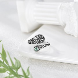 YAFEINI Dragonfly Spoon Ring S925 Sterling Silver Dragonfly Ring Adjustable Thumb Rings Moss Agate Jewelry Gift For Women Female (7)