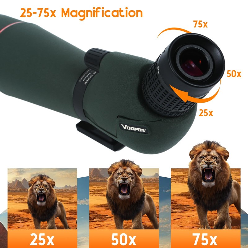 Voopon 25-75x80 HD Spotting Scope - BAK4 Prism Nitrogen-Filled with