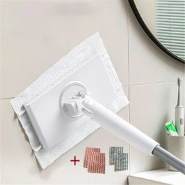 2024 Upgraded Hands Mini Mop Automatic Cloth Changing with 4Pcs Cleaning Cloth Mini Mop Portable Mop Household Cleaning Tools for Bathroom Kitchens Tableware Desktop (White 93CM)