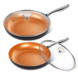 MICHELANGELO Copper Frying Pan Set with Lid, 8" & 10" Frying Pan Set, Nonstick Frying Pan Set, Copper Pans with Lid, Nonstick Skillets with Lid, Ceramic Fry Pan with Lid, 8" & 10"