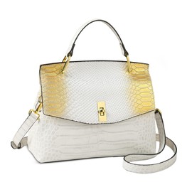 DEEVORCA Women Vintage Top-Handle Handbags Fashion Crocodile Texture Shoulder Bag Casual Medium PU Leather Crossbody Bag Dating Work Party Travel Shoulder Messenger Bags White