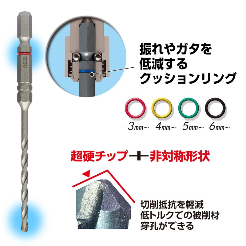 VESSEL ACD-3S-3.4 Concrete Drill Bit Set, Cushion Drill 0.13 inches