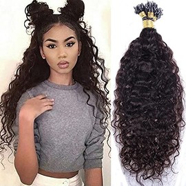 Curly Micro Loop Ring Human Hair Extension Brazilian Water Wave Pre Bonded Micro Beads Hair Extension Remy Micro Links Human Hair 100strands 100g (10inch 100strands, 2(Darkest Brown))