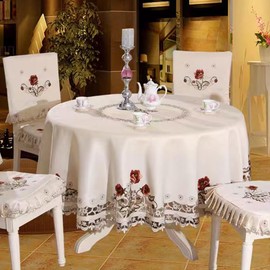 MULBESS Cutwork Round Table Cloth Floral Embroidered Lace Tablecloth Wrinkle Free & Stain Resistant Fabric Tablecloths Table Cover for Kitchen Dinner Home Decor (Round 68 inch)