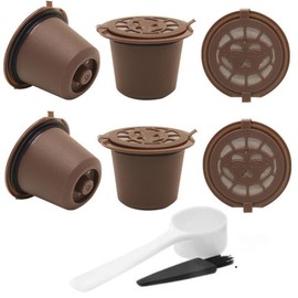 Yerleomit Pack of 6 Refillable Coffee Capsules for Nespresso, Refillable Capsules Reusable Capsule Coffee Capsules Refillable Capsule for Nespresso with Coffee Spoon and Brush Brown