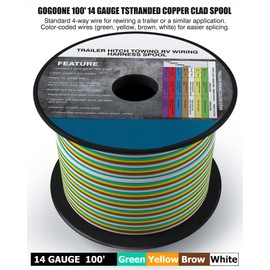 GOGOONE 100FT 4-Way Trailer Towing Wiring Harness Bonded Wire Spool, 14 Gauge 4-Flat Replacement Trailer Wire, Ideal for All Basic Wiring Needs Boat Marine Vehicle
