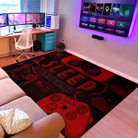 Gamepad Area Rugs for Gamer Floor Rugs for Boys Gaming Red Black Carpet Bedroom Floor Mats Doormats Video Game Mens Floor Mat for Teen Room Home Decor, 3'x5'
