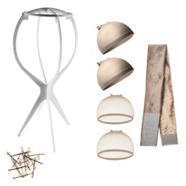 Wig Aisle (Wk015-G - 1-wig Stand, 4-wig Caps, Bobby Pins, Wig Grip) - Wig Accessory Bundle in WK-LITE_WHT