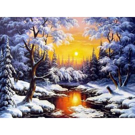 Bimkole DIY 5D Diamond Painting Accessories Winter Stream, Snow Sun Diamond Painting Kit Full Round Drill Painting by Numbers Painting Embroidery Cross Stitch Diamond Decoration (30 x 40 cm)