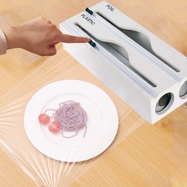 SUQ Foil Cutter, Cling Film Dispenser, Reusable Film Plastic Wrap Hold, Suction Cup Plastic Film Cutter for Cling Film, Aluminium Foil, Living Room (Double Layer, White)