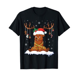 Bear Reindeer Santa Noel Costume Dancing On Snow Merry Xmas T-Shirt