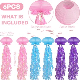 Jellyfish Paper Lanterns 6 Pacs Under The Sea Party Decorations Mermaid Party Baby Shower Decorations Blue Hanging Jelly Fish for Ocean Spongebob Birthday Party Decorations