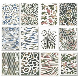 12 Pcs Camo Stencils, Reusable Camouflage Painting Templates