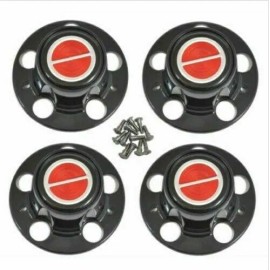 Aftermarket Products 4pcs 1980-1996 FORD F150 BRONCO VAN Matte BLACK Wheel Hub Center Caps RED