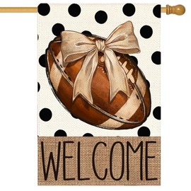 ARGOOFG Fall Football House Flag 28x40 Inch Double Sided Outside, Rustic Polka Dot Autumn Sports Game Day Sign Welcome Seasonal Yard Farmhouse Outdoor Decoration