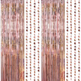 Decor365 Rose Gold Party Decoration Foil Tinsel Fringe Curtain Backdrop Hanging Circle Garland Birthday Party Decor Bridal Baby Shower Birthday Sweet 16 Party Supplies