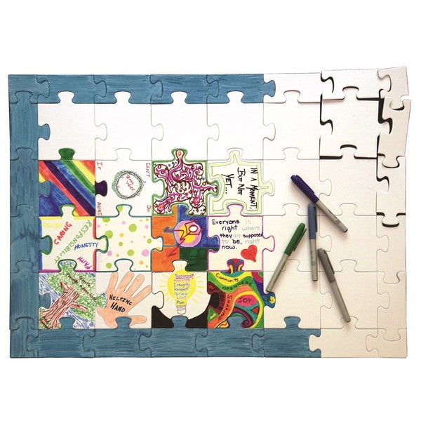 Hygloss Products Blank Community Puzzle - Fun Group Activity - Great for Parties, Weddings, Classroom, Office & More - Approx. 20” x 28” Inches - 48 White Puzzle Pieces - 5 Sets