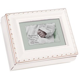 Cottage Garden Baptized in The Name Ivory Rope Trim 4.5 x 3.5 Tiny Square Jewelry Keepsake Box