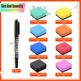 Tanstic 45pcs Dry Erase Erasers with Dry Erase Markers Assortment Kit, Magnetic Whiteboard Eraser, Chalkboard Eraser Dry Eraser for Classroom Home Office (8 Colours, 2 x 2 x 0.78 Inch)