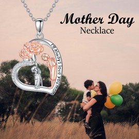 POPLYKE Mom Necklace from Son Sterling Silver Mother and Son Necklace Jewelry Gift for Women Mother Day (Carnation-son)