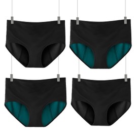 TIICHOO Period Underwear for Women Heavy Flow Super High Waisted Period Panties Incontinence Underwear Leakproof 4 Pack(Large, 2 Black/2 Black with Green Lining)