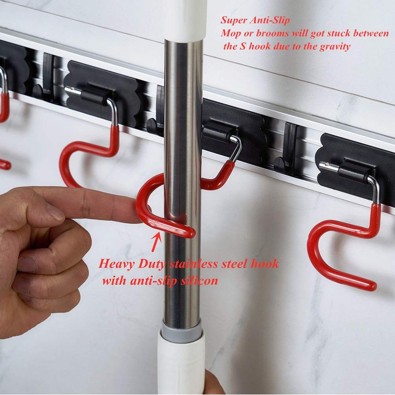 QBOSO Wall Mounted Mop and Broom Holder Stainless Steel S