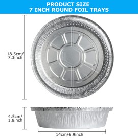 YAYODS 50 Sets 7 Inch Round Foil Trays, 720ML Disposable Foil Food Containers with Lids, Durable Foil Trays for Party, Baking, Food Storage, and Takeaway Containers